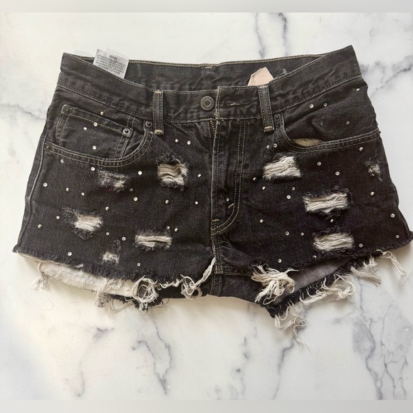 Levi's Pants - Levi’s x Furst of a Kind Black Distressed Denim Shorts, Size 27 – Studded, Rare
